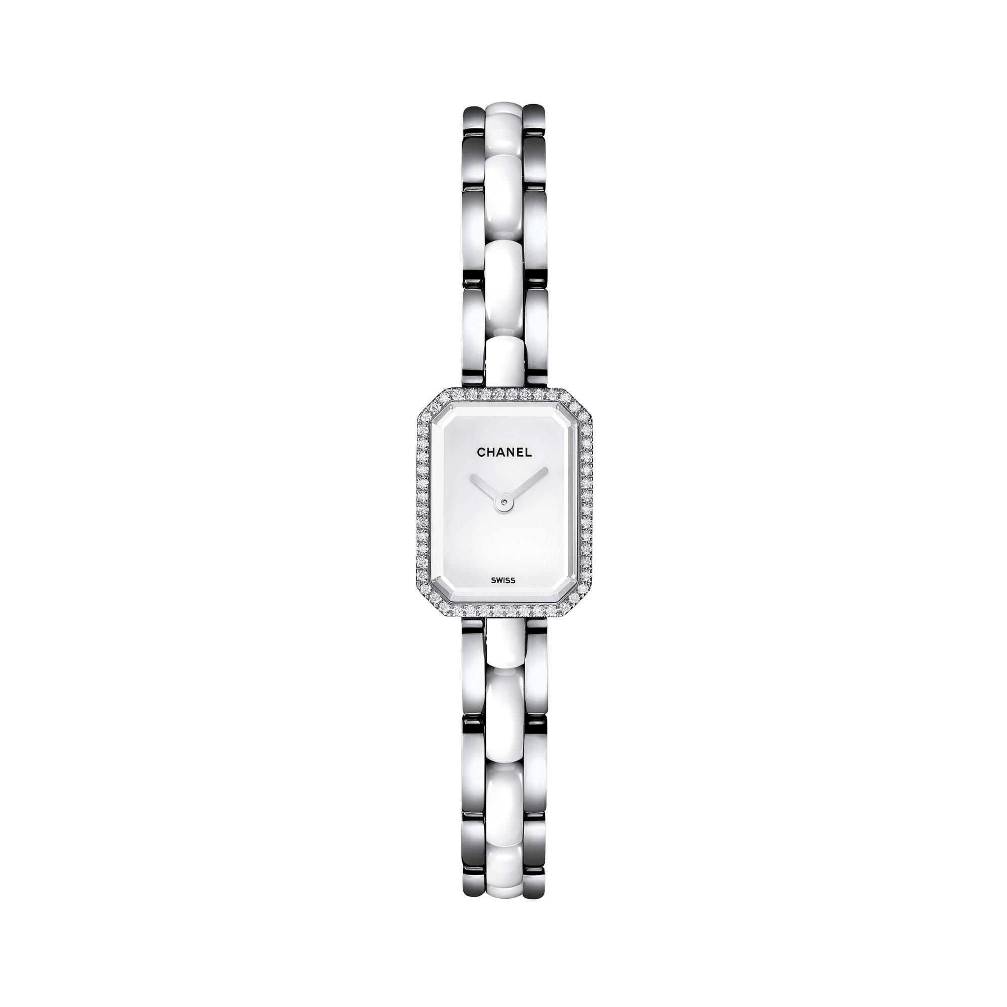 CHANEL Premiere Steel and White Ceramic Diamond Mini Watch