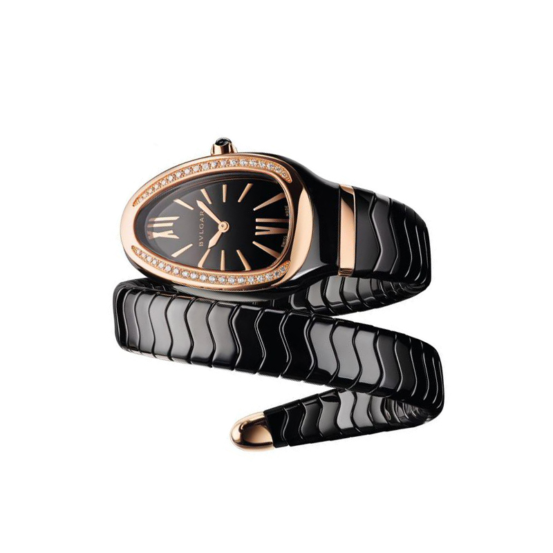 Bvlgari Serpenti Spiga Rose Gold and Black Ceramic Diamond Watch