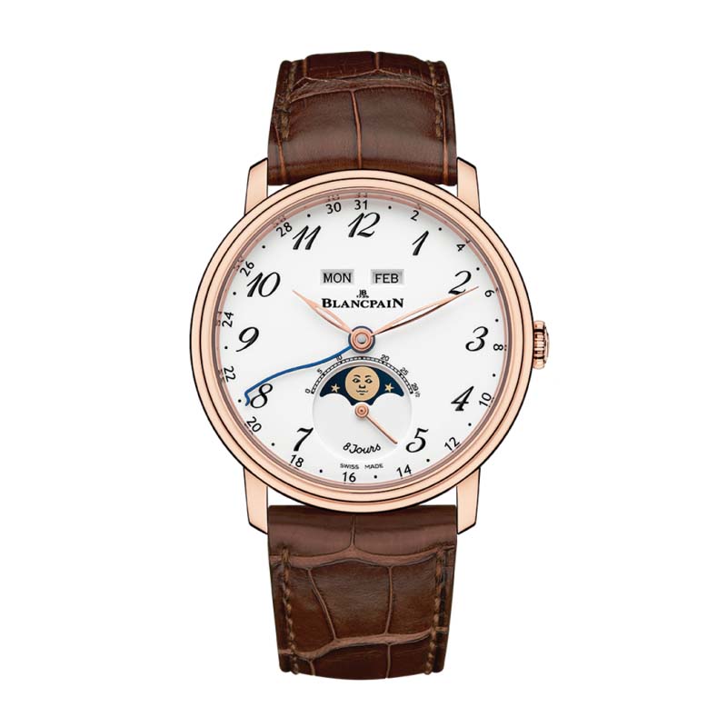 Blancpain Villeret Quantieme Complet 8 Jours 18k Rose Gold Moon Phase Watch