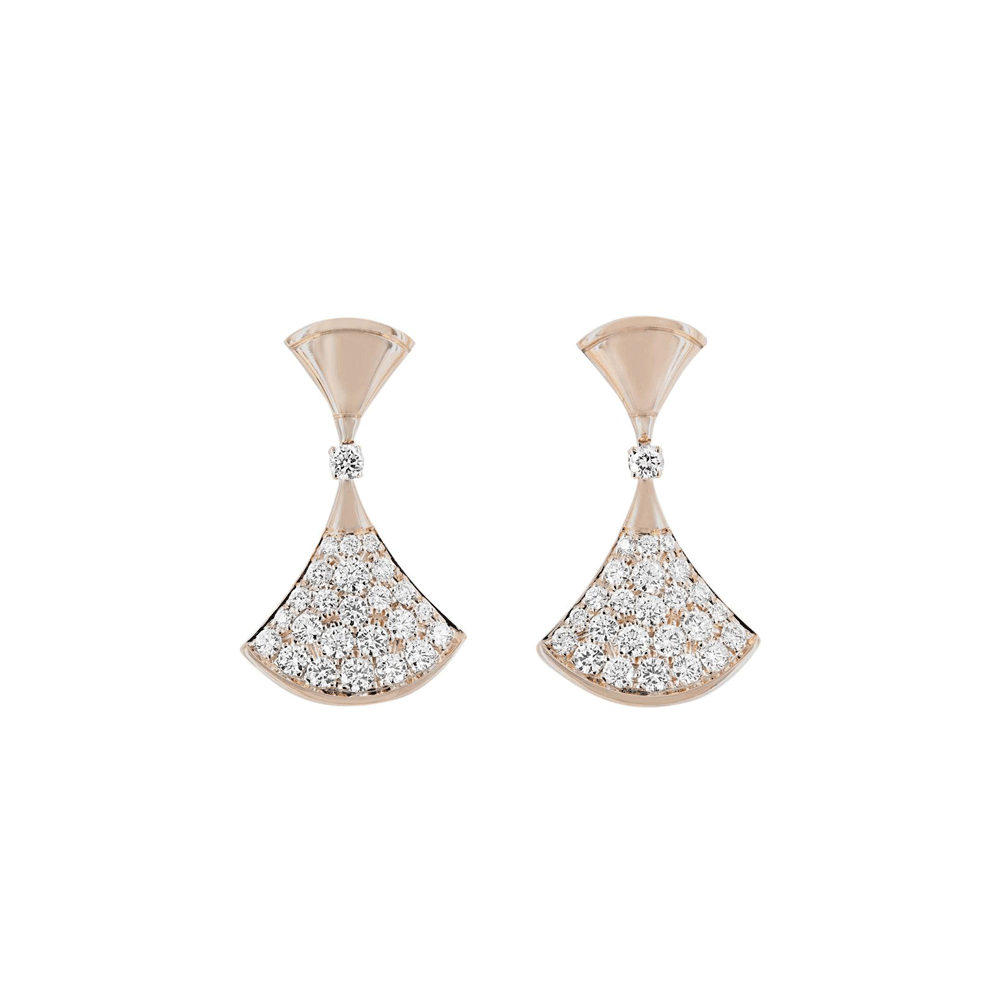 Bvlgari Divas Dream Rose Gold Full Pave Diamond Drop Earrings