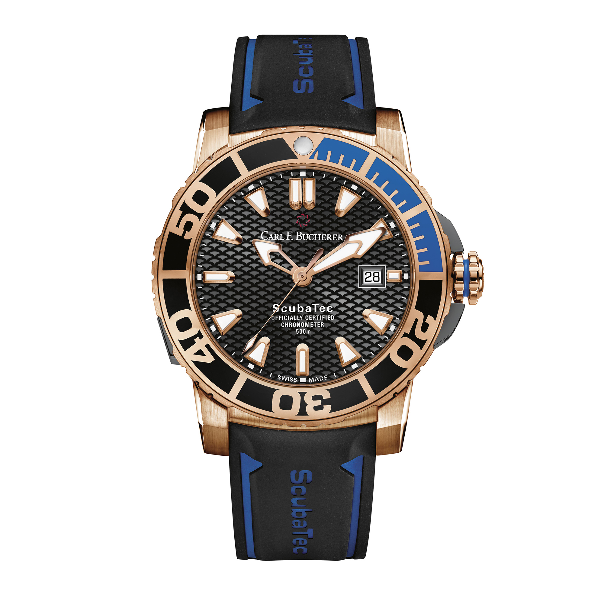 Carl F. Bucherer Patravi 18k Rose Gold 44.6mm Blue ScubaTec