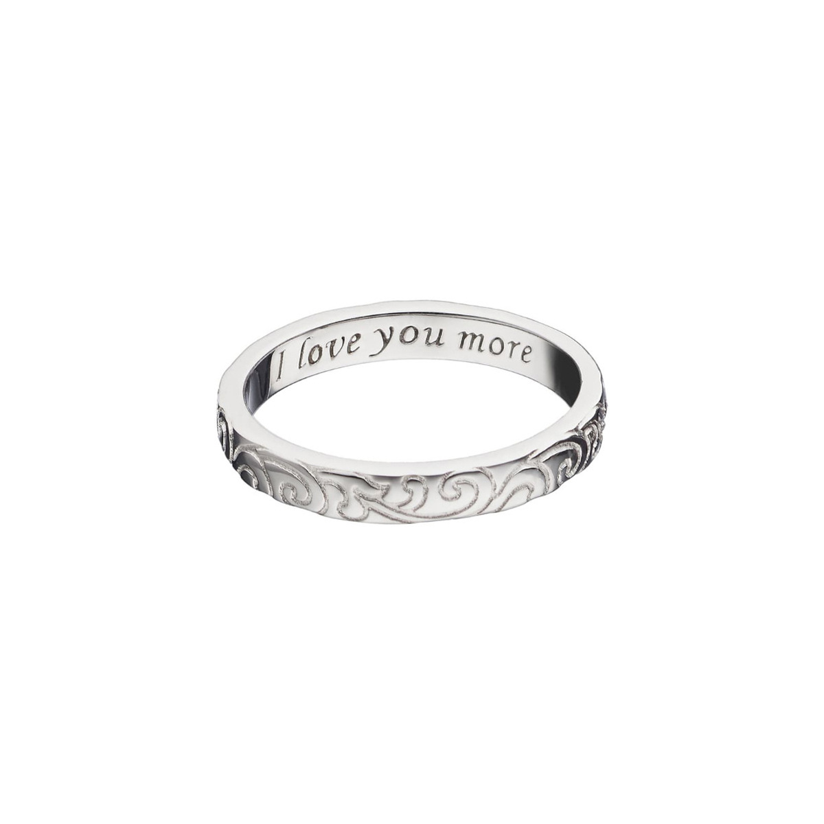 Monica Rich Kosann Sterling Silver Engraved Poesy I Love You More Ring