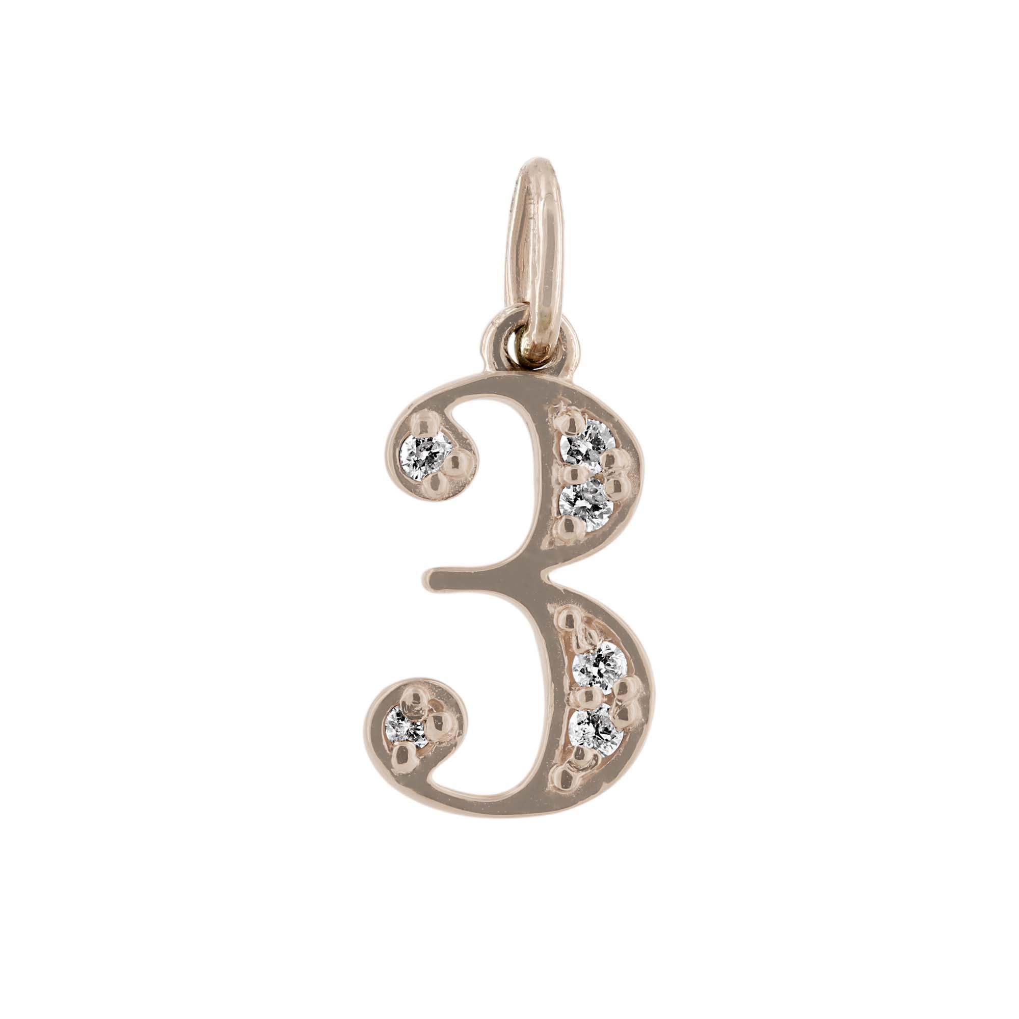 London Collection 14k Yellow Gold Diamond Number "3" Charm