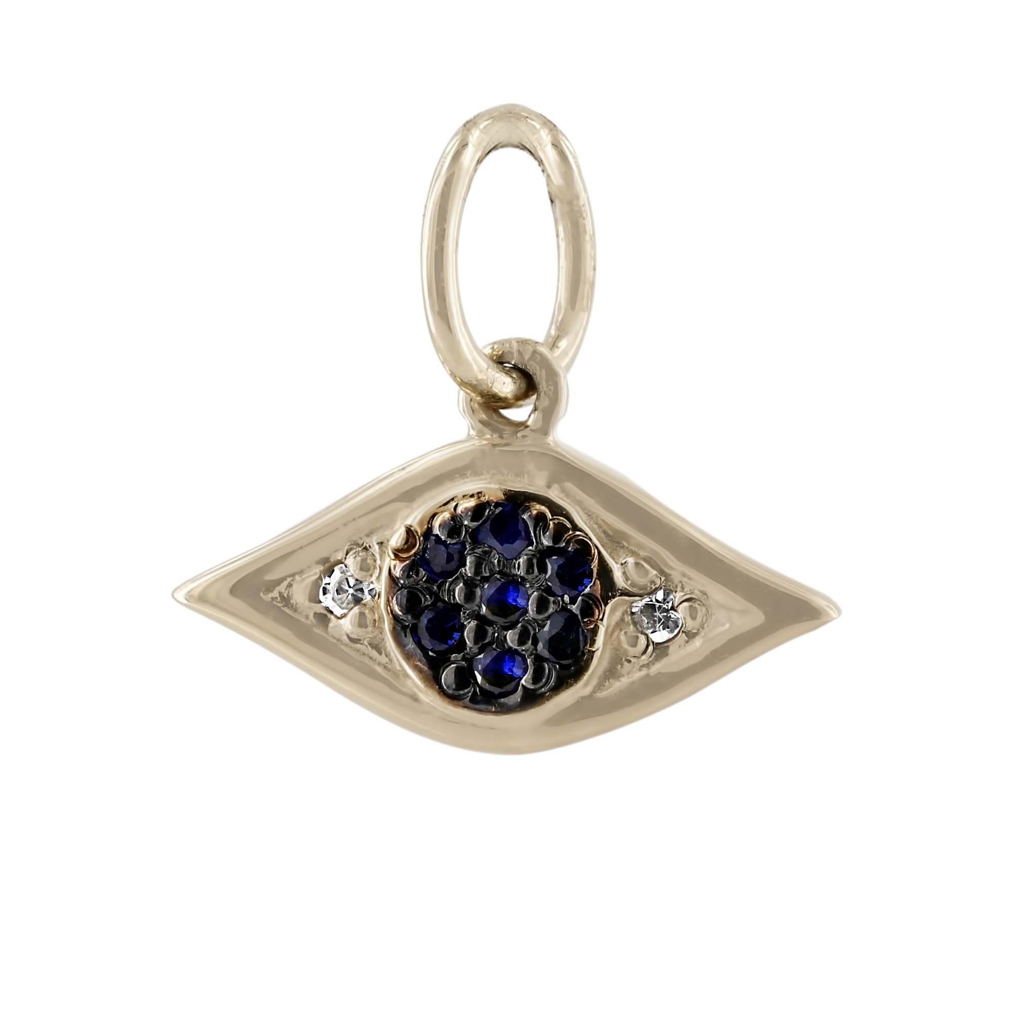 London Collection 14k Yellow Gold Diamond and Sapphire Eye Charm