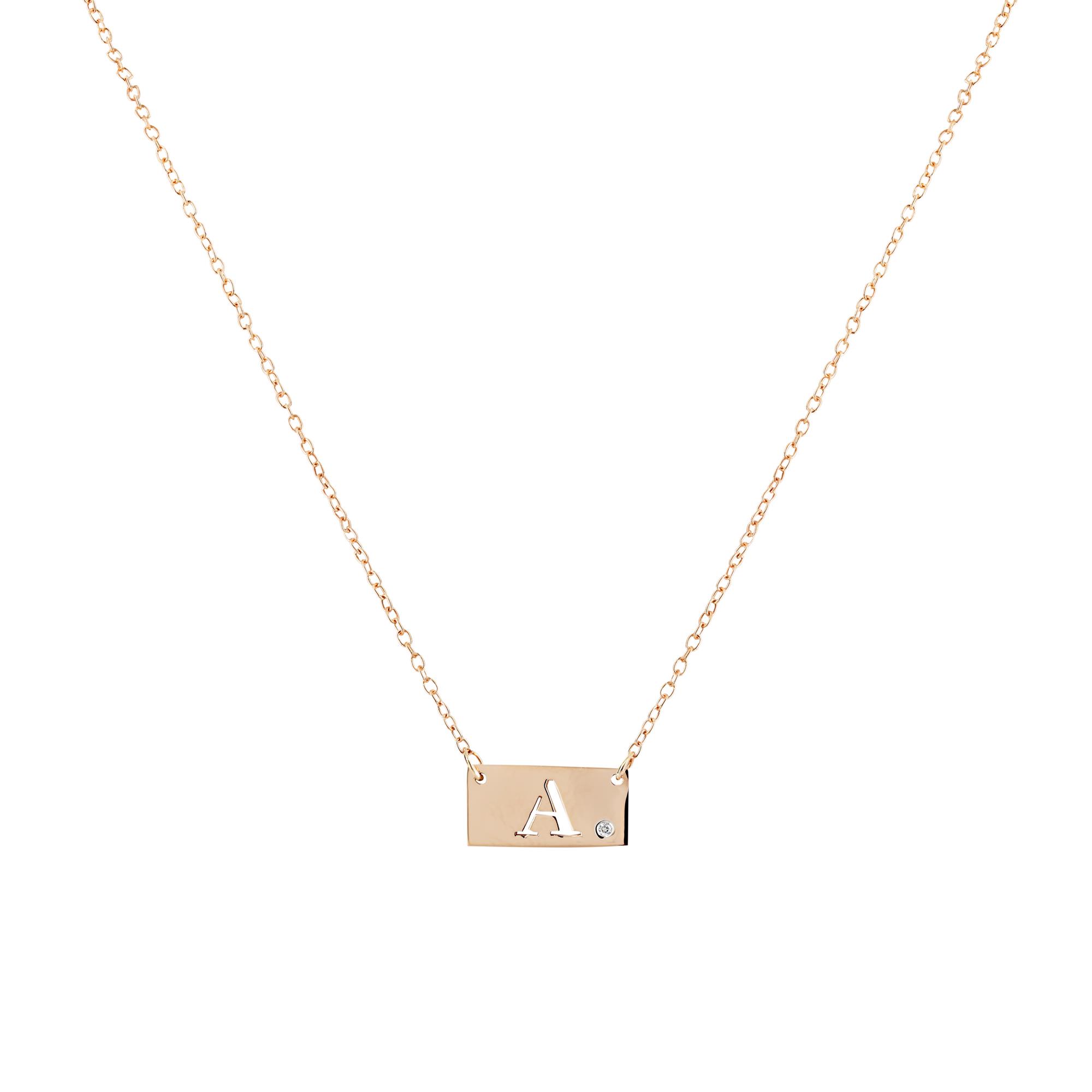 London Collection 14k Rose Gold Initial A and Diamond Bar Pendant Necklace