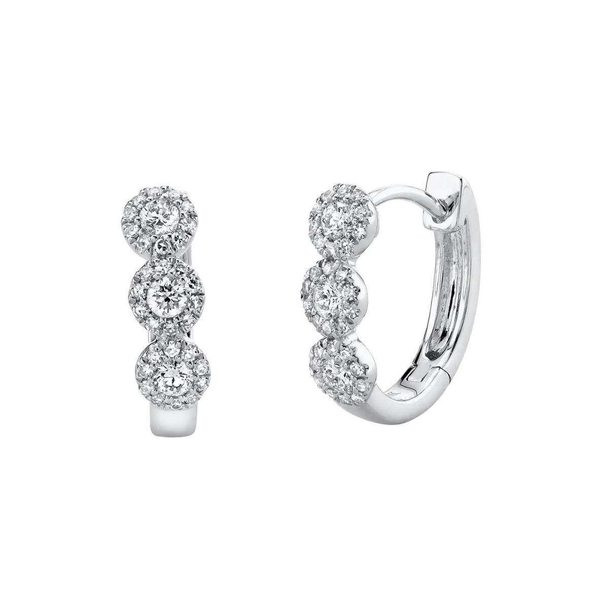 London Collection 14k White Gold Triple Diamond Halo Huggie Earrings