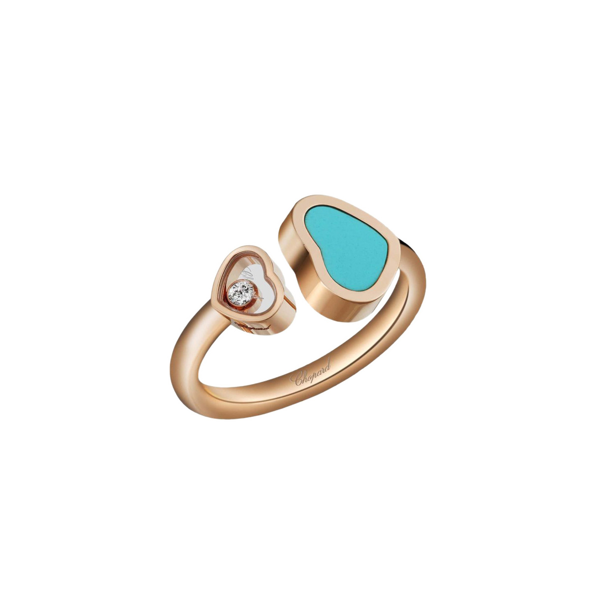 Chopard Happy Hearts 18k Rose Gold Diamond Turquoise Ring