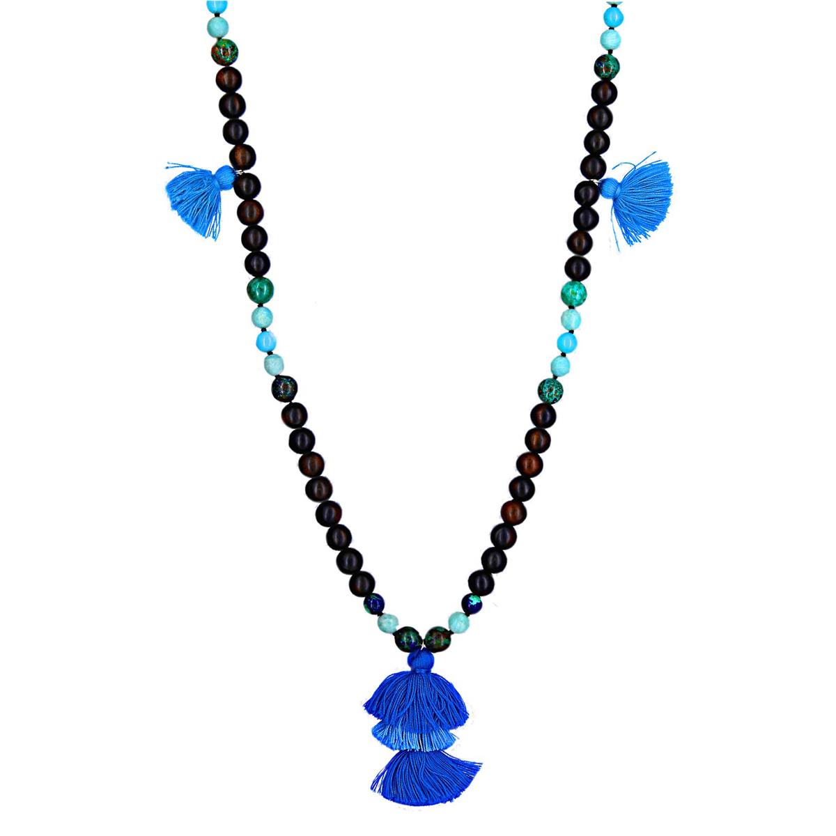 London Collection Mixed Bead Blue Tassel Necklace