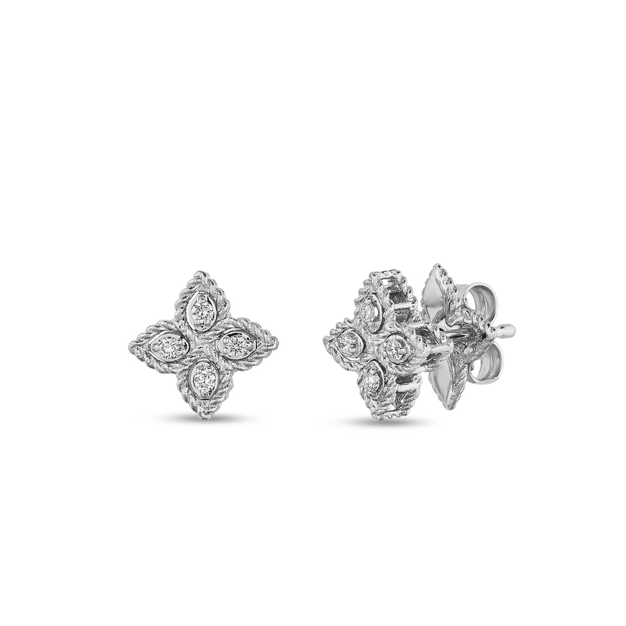 Roberto Coin Princess Flower 18k White Gold Diamond Small Flower Stud Earrings