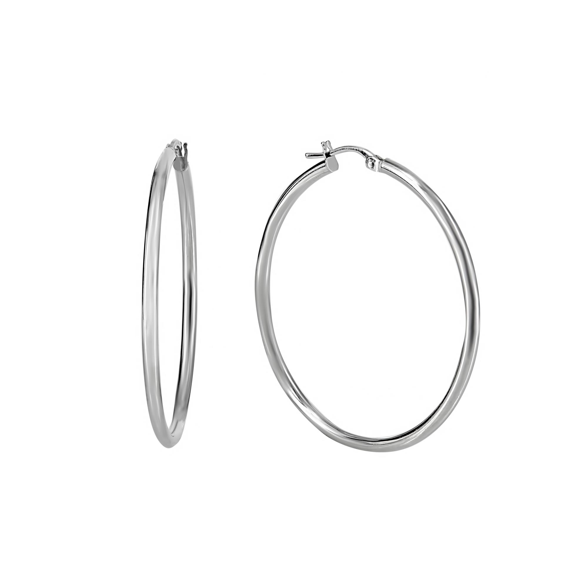 London Collection 14k White Gold 2x35MM Polished Hoop Earrings