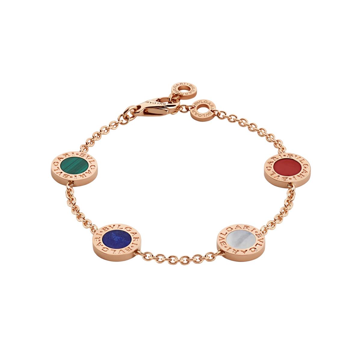 Bvlgari Bvlgari 18k Rose Gold Mother of Pearl, Carnelian,Lapis and Malachite Bracelet