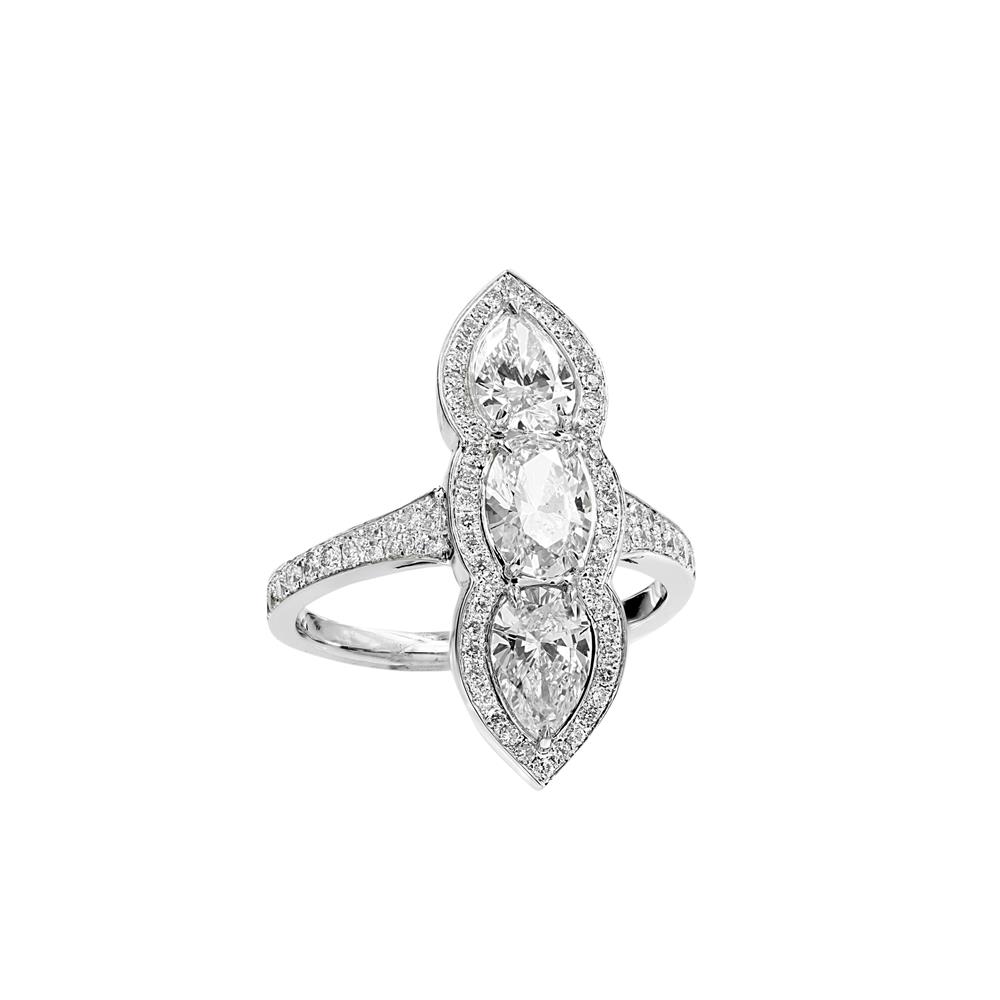 London Collection 18k Pear Oval and Pave Diamond Vertical Ring