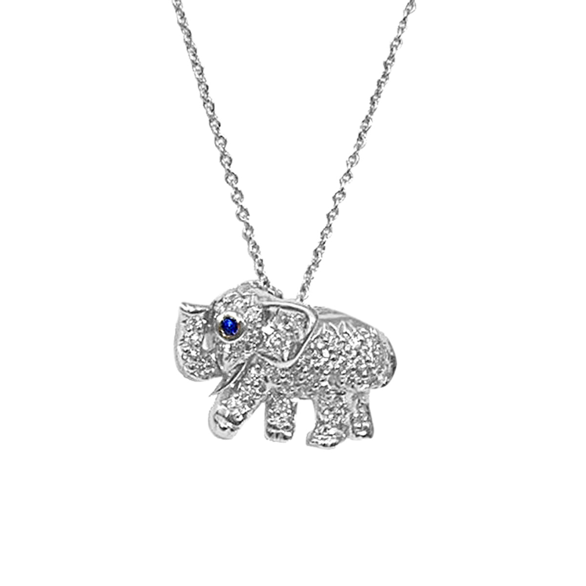 Roberto Coin 18k White Gold Elephant Diamond Blue Sapphire Necklace