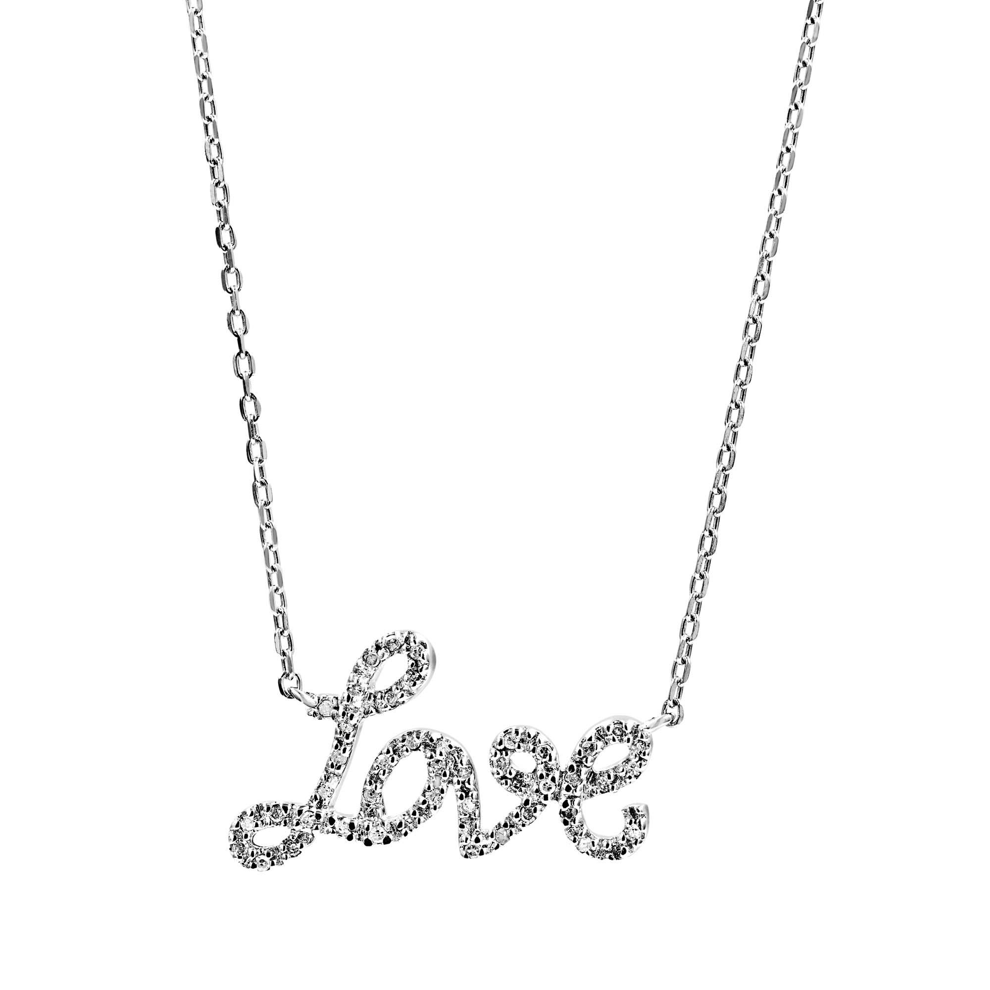 London Collection Sterling Silver Diamond "Love" Necklace