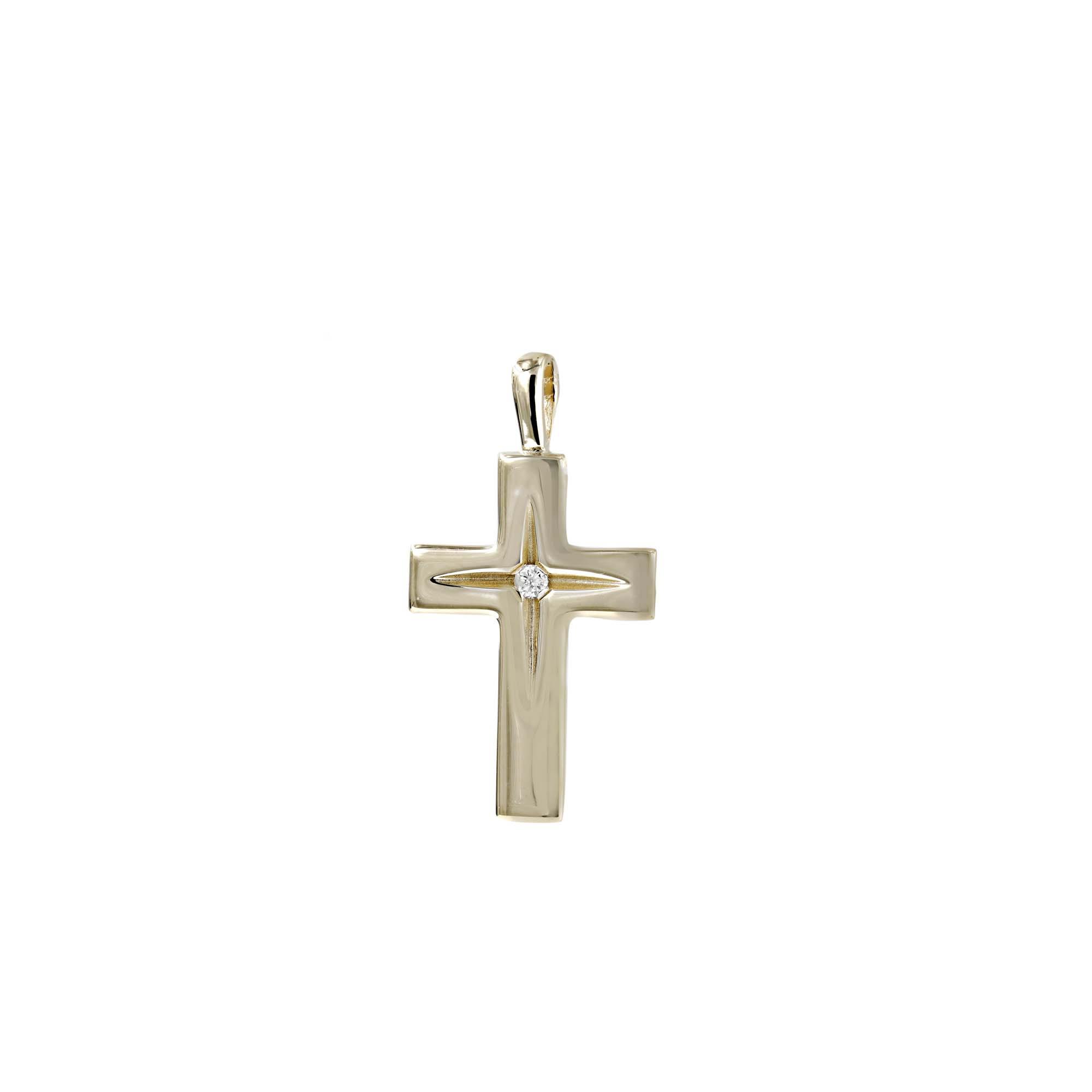 London Collection 14k Yellow Gold Single Diamond Cross Pendant