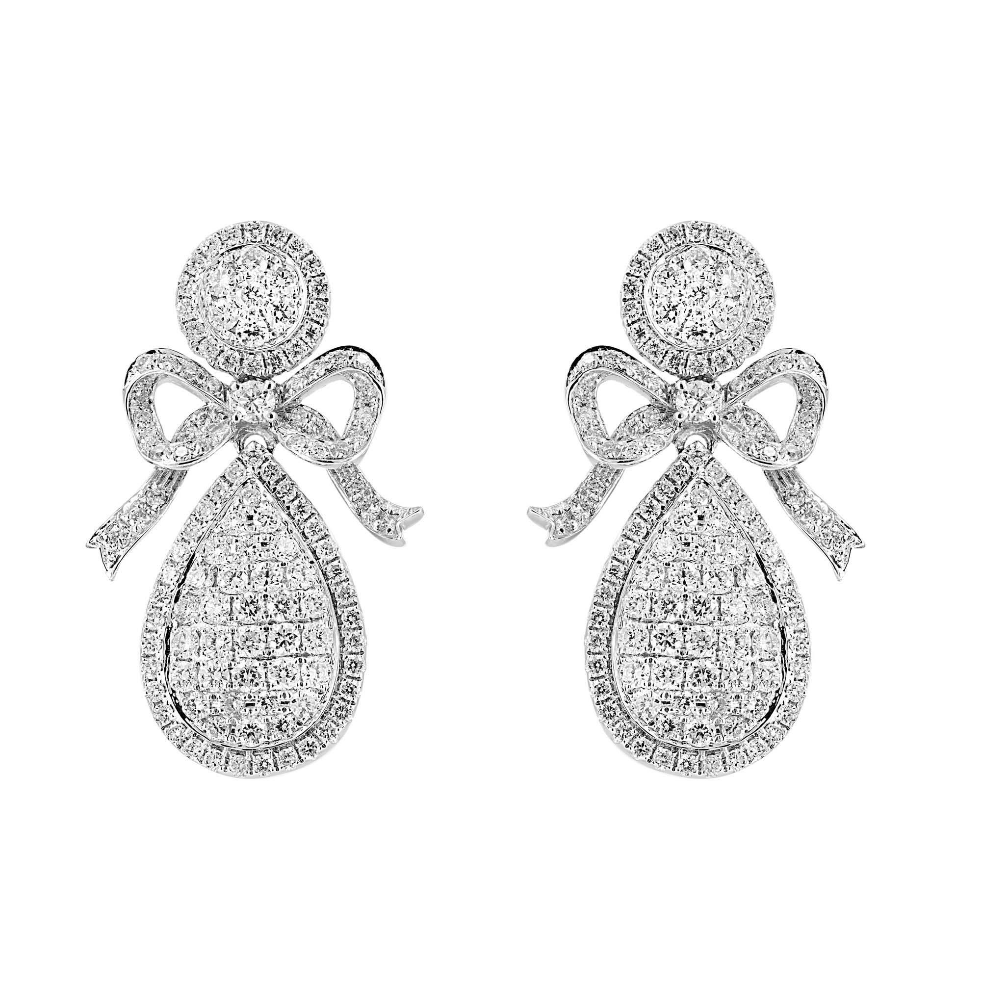 London Collection 18k White Gold Diamond Bow Teardrop Earrings