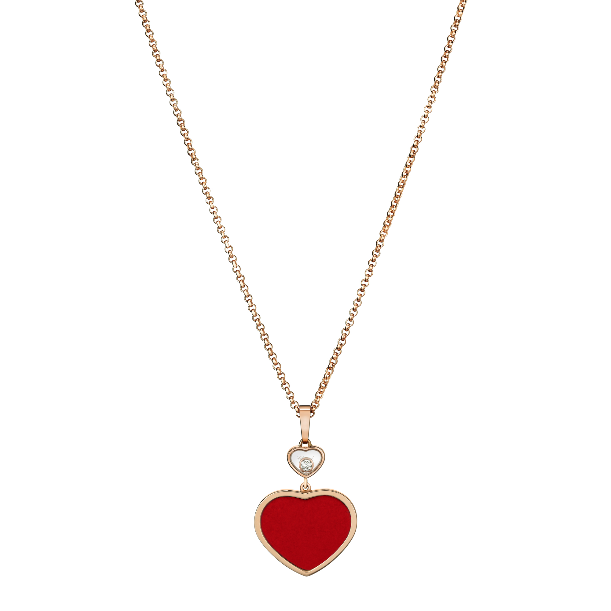 Chopard Happy Hearts 18K Rose Gold Red Stone and Diamond Pendant