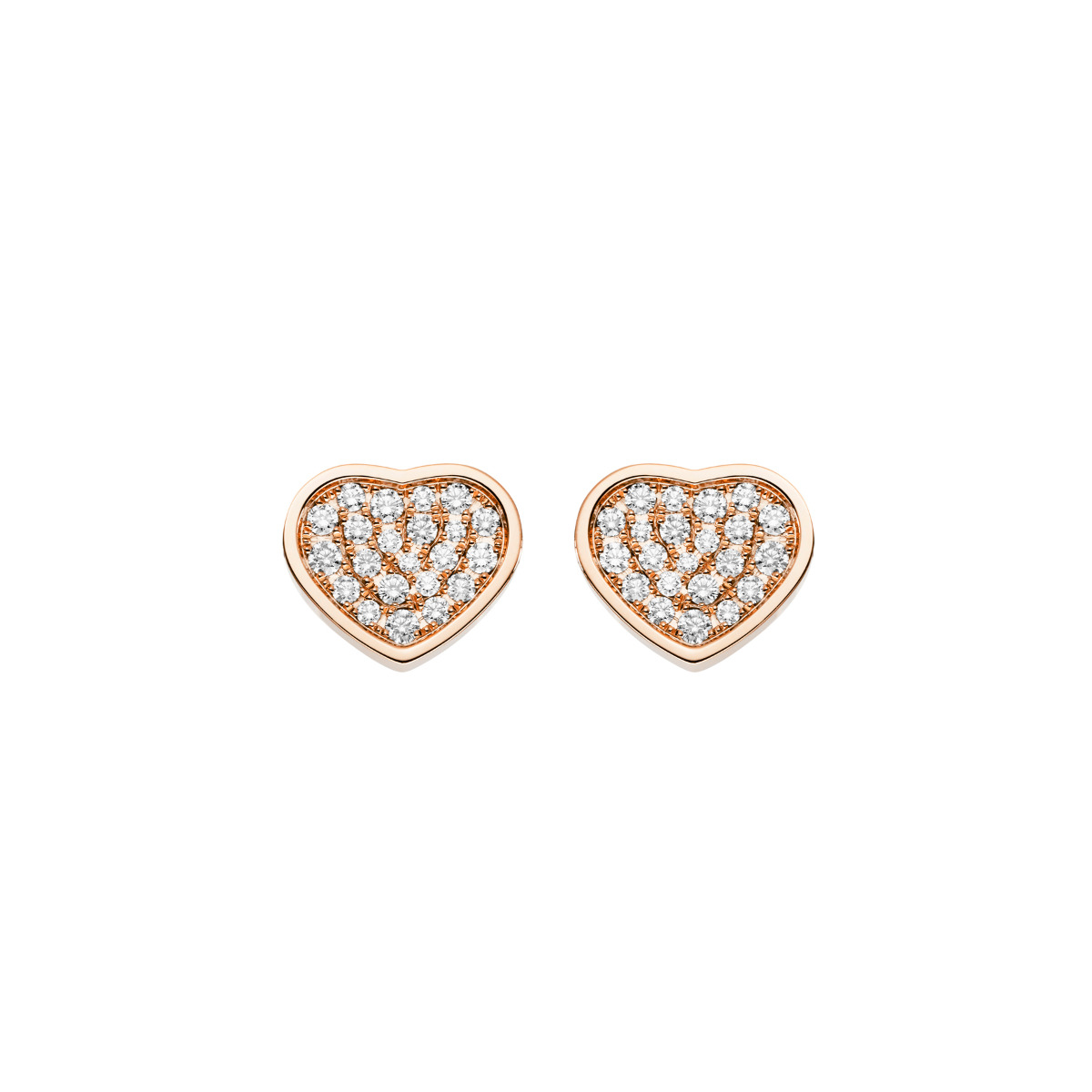 Chopard Happy Hearts 18k Rose Gold Pave Diamond Stud Earrings