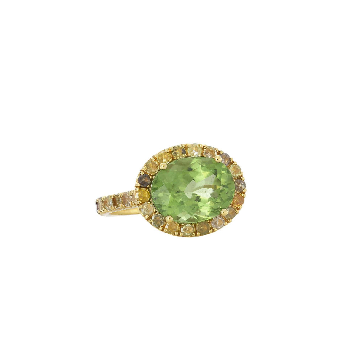 London Collection 18k Yellow Gold Oval Peridot and Diamond Ring