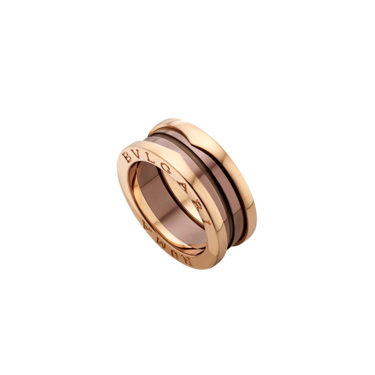 Bvlgari BZERO1 18k Rose Gold and Cermet 2 Band Ring