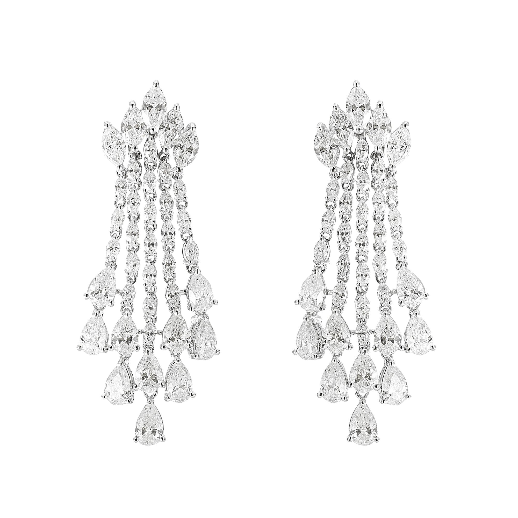 London Collection 18k White Gold Pear and Marquise Diamond Drop Earrings