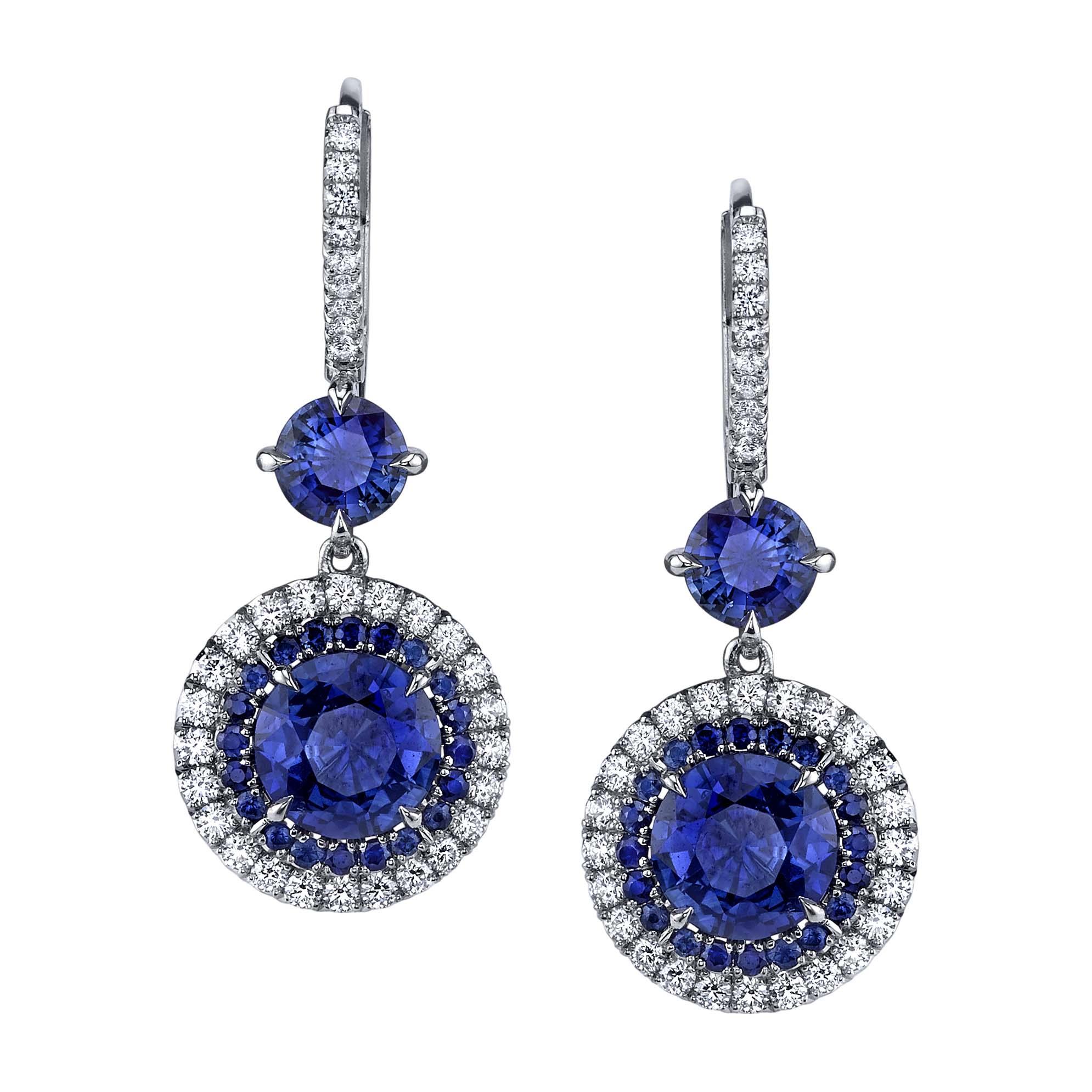 London Collection Platinum Blue Sapphire and Diamond Drop Earrings