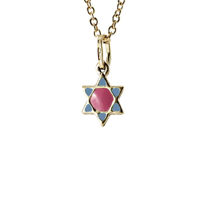 London Collection 18k Pink and Blue Enamel Star of David Necklace