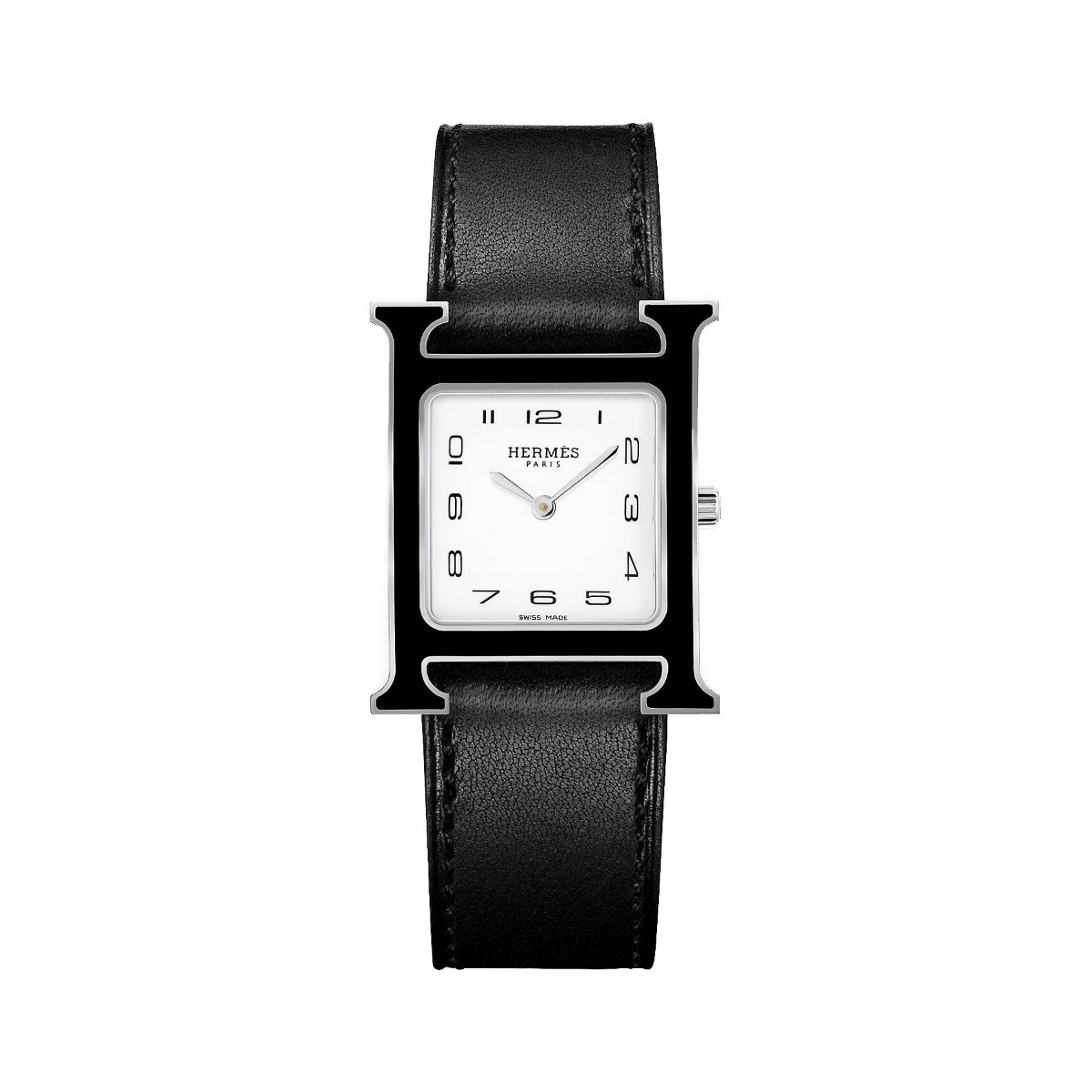 Hermes Heure H White Dial Black Leather