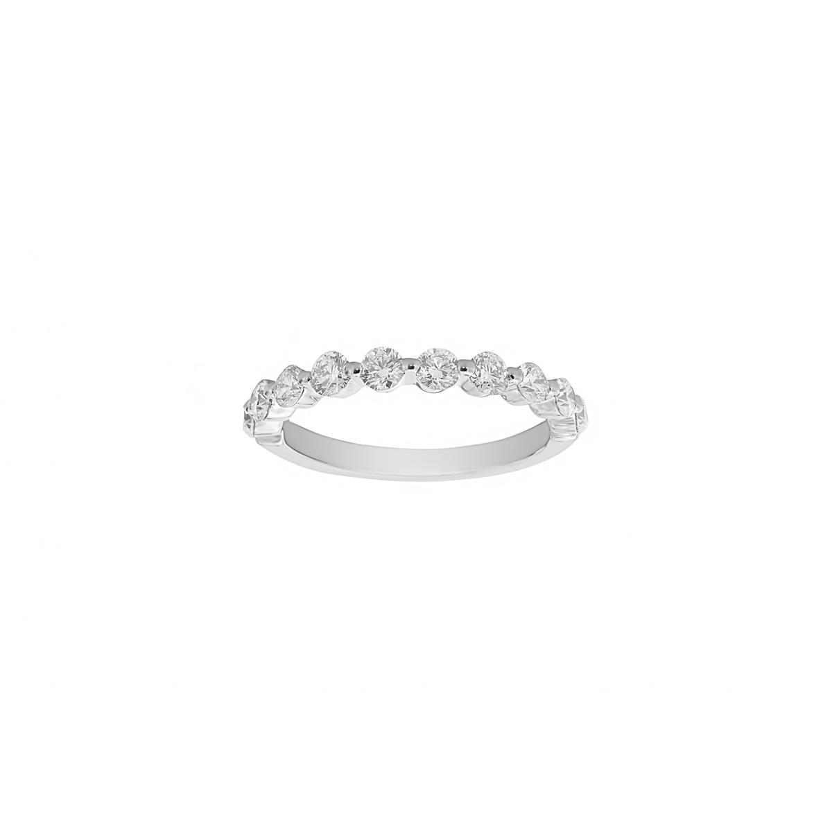 Henri Daussi White Gold Shared Prong Round Diamond Band