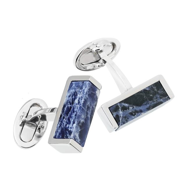 Jan Leslie Sterling Silver and Sodalite Gemstone Slice Cufflinks