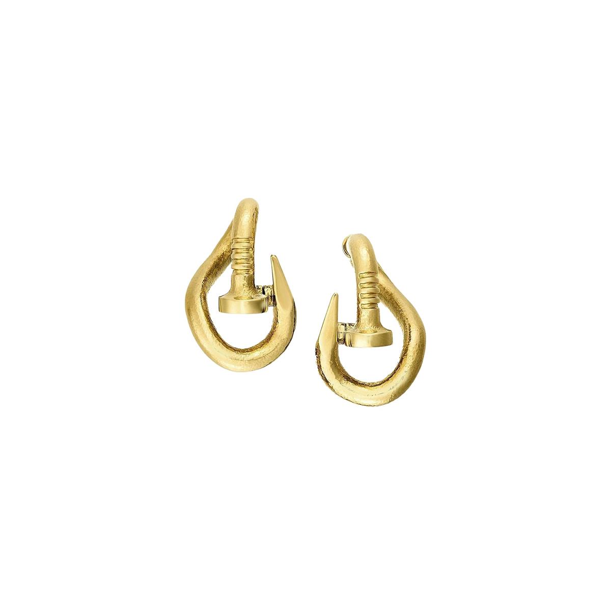 David Webb Nail Collection 18k Bent Nail Earrings