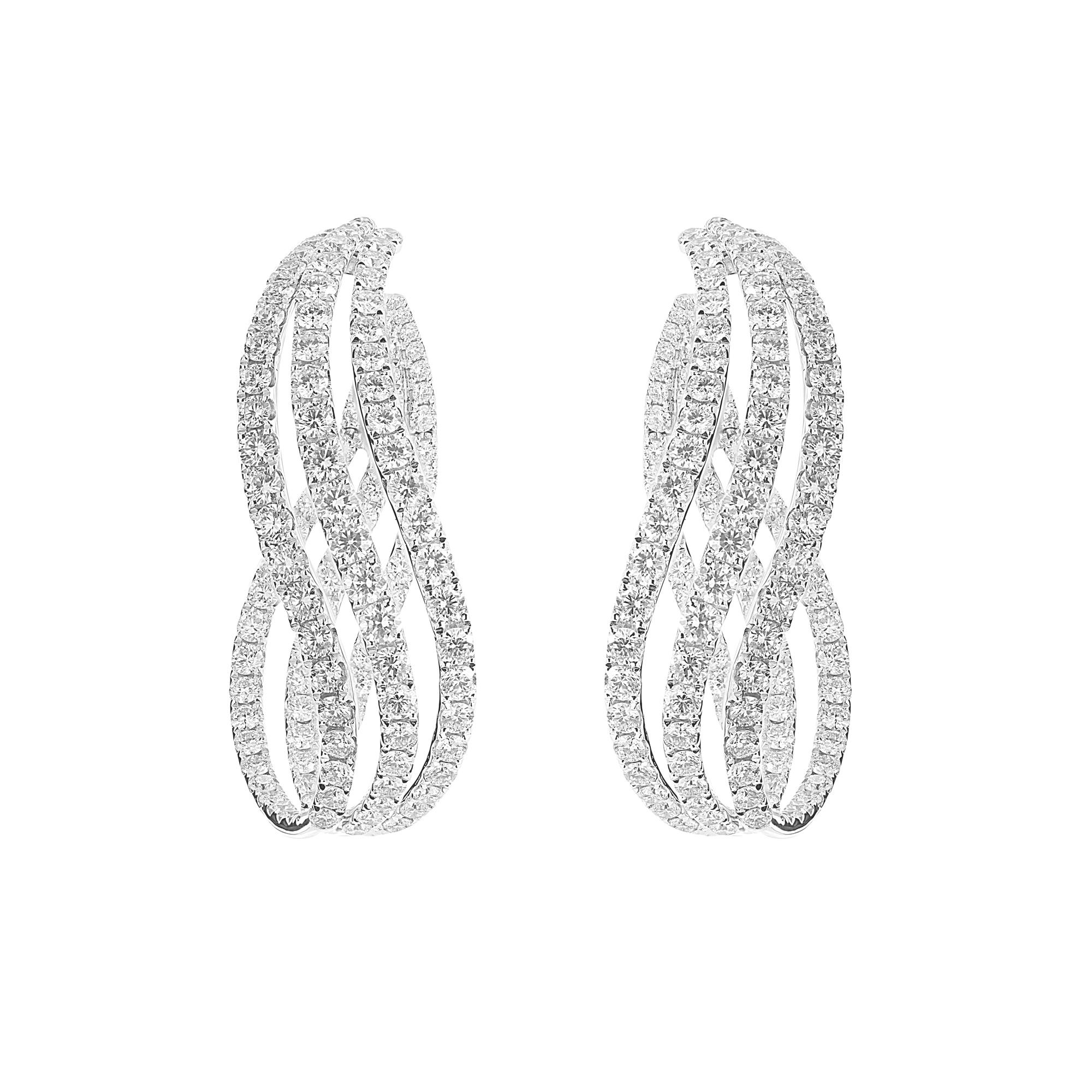 London Collection White Gold 3 Row Wavy In and Out Hoop Earrings