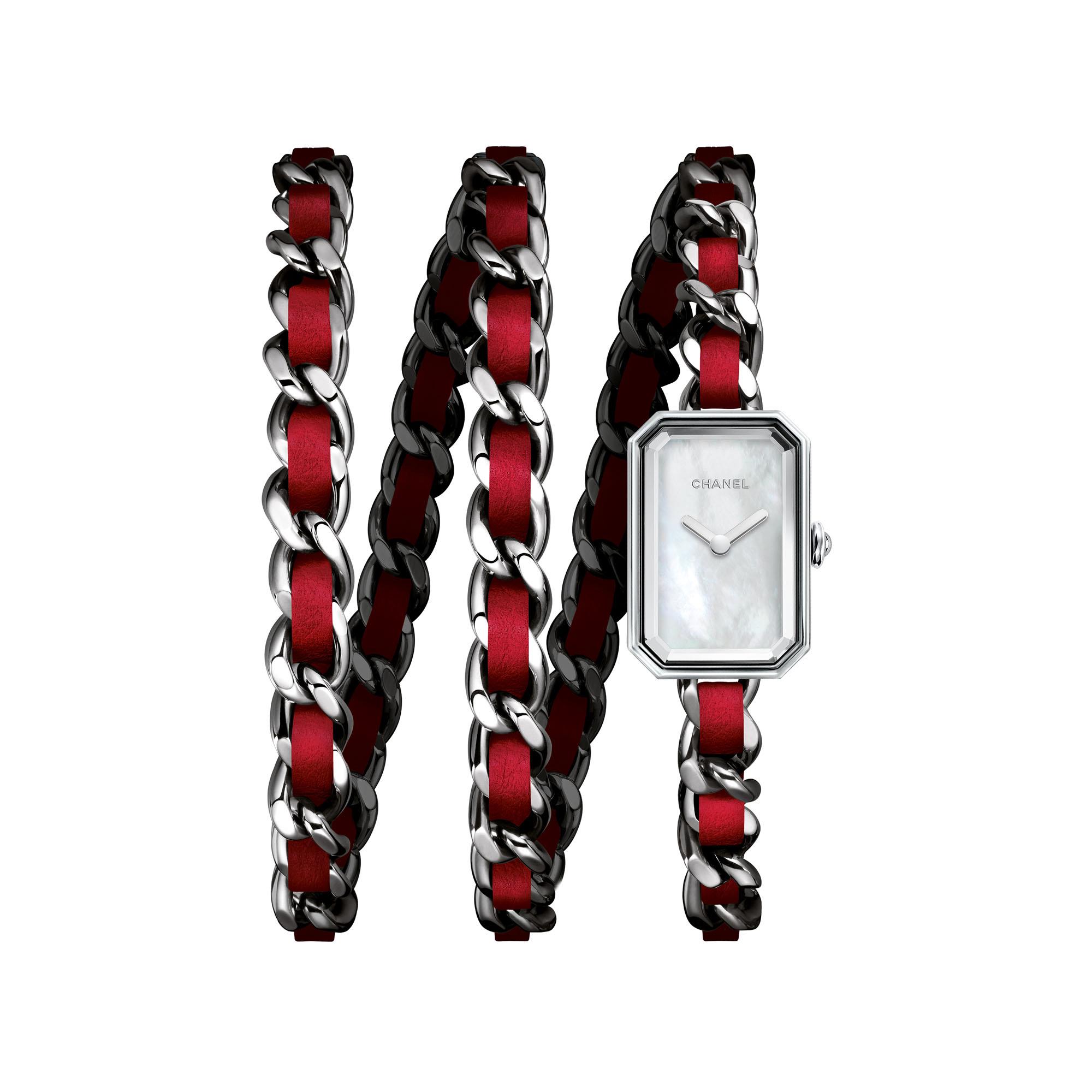 CHANEL Premiere Rock Steel and Red Leather Watch