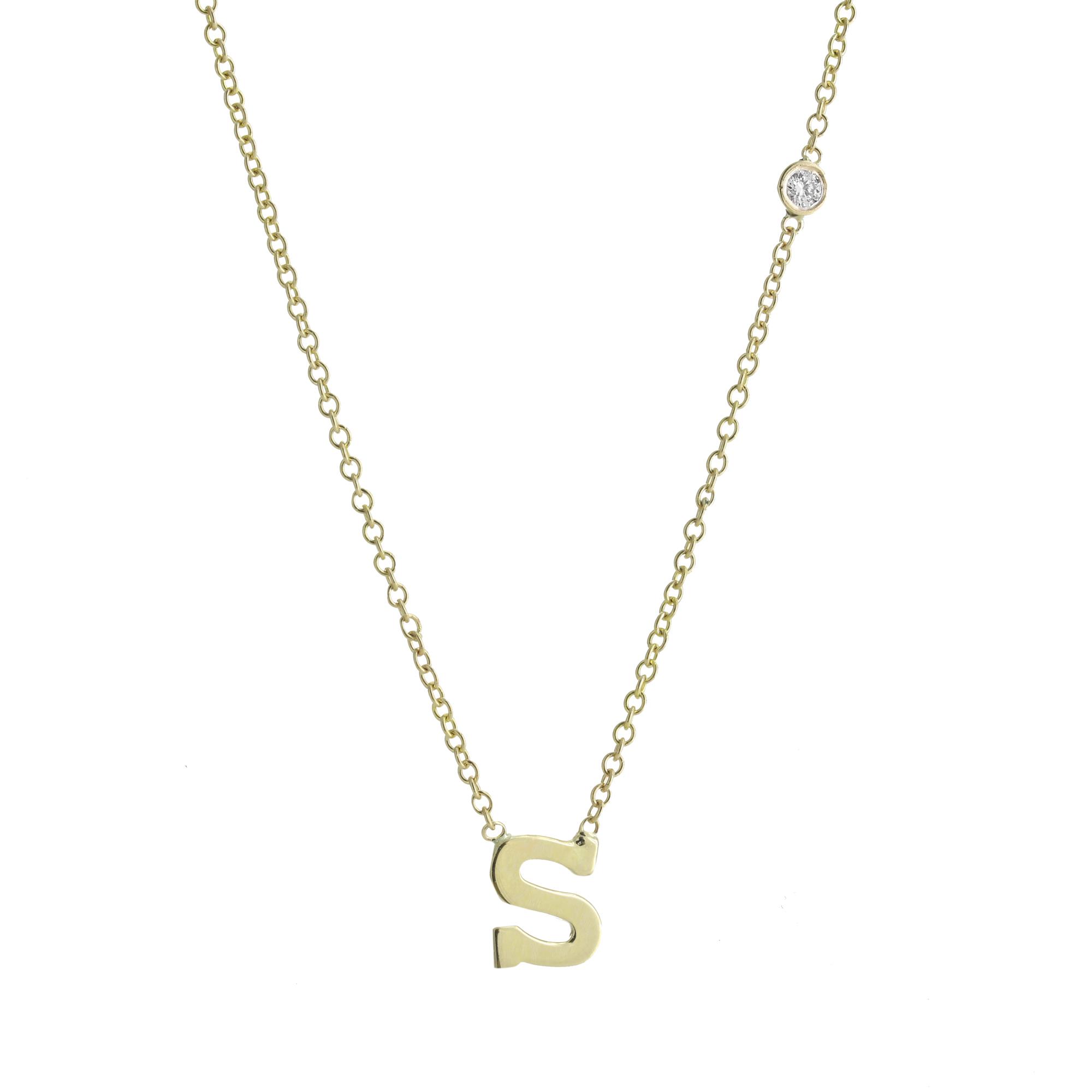 London Collection 14k Yellow Gold Diamond Mini "S" Initial Necklace