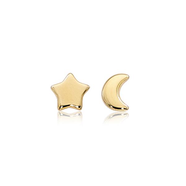 London Collection Flat Moon and Star Stud Earrings