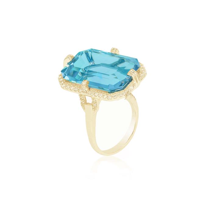 Goshwara Gossip 18k Yellow Gold Blue Topaz and Diamond Ring