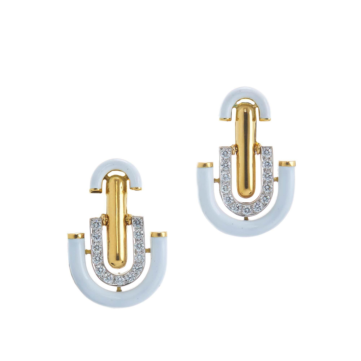 David Webb Motif 18k Enamel and Platinum Diamond Unity Earrings