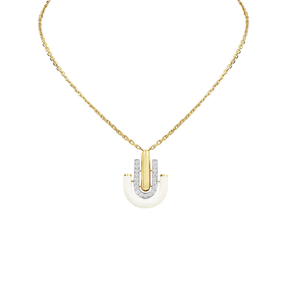 David Webb Motif 18k and Enamel Diamond Unity Necklace