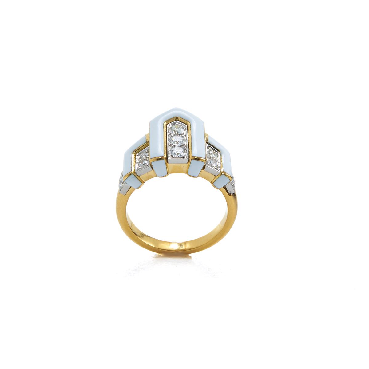 David Webb Motif 18k and Enamel Diamond Scape Ring