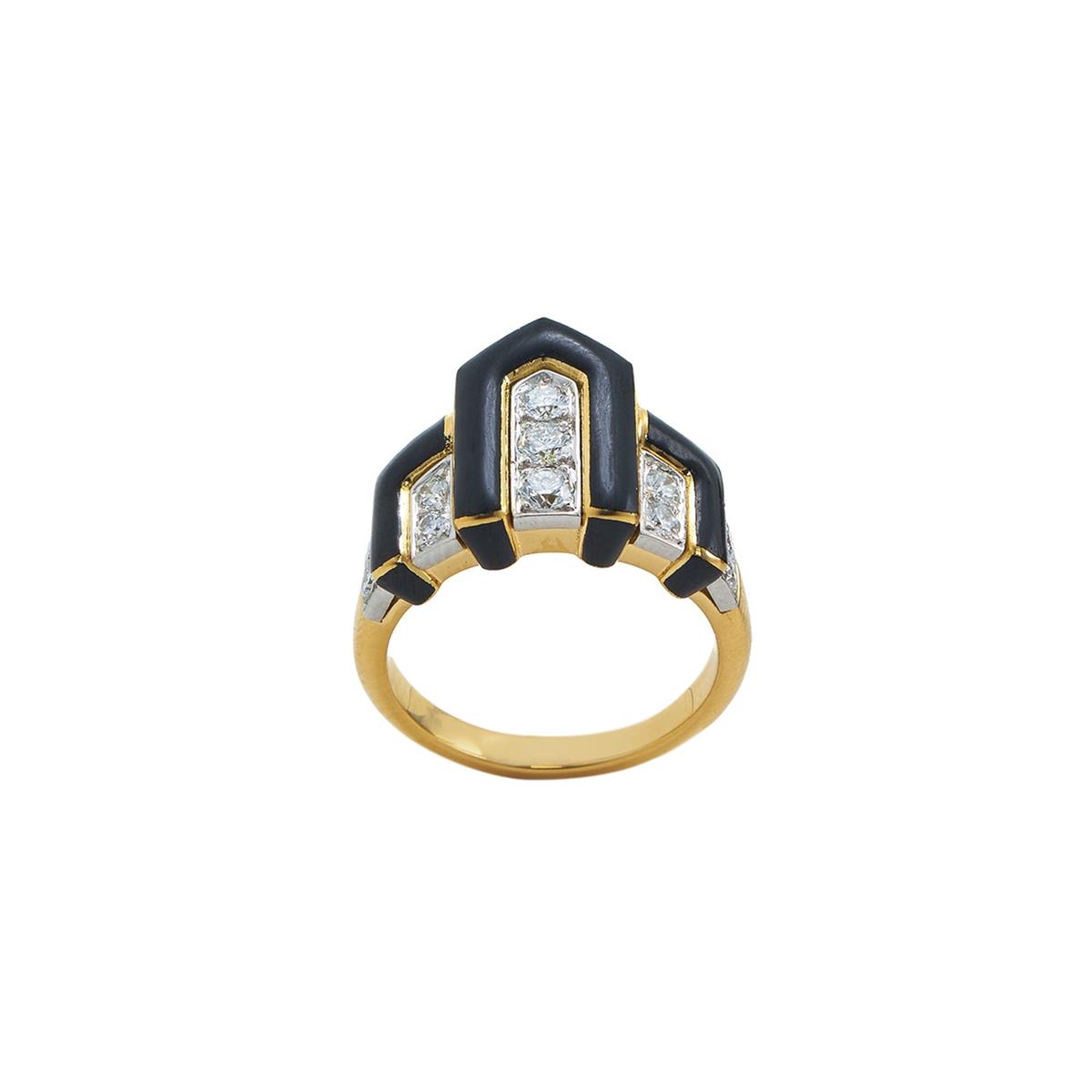 David Webb Motif 18k and Enamel Diamond Scape Ring