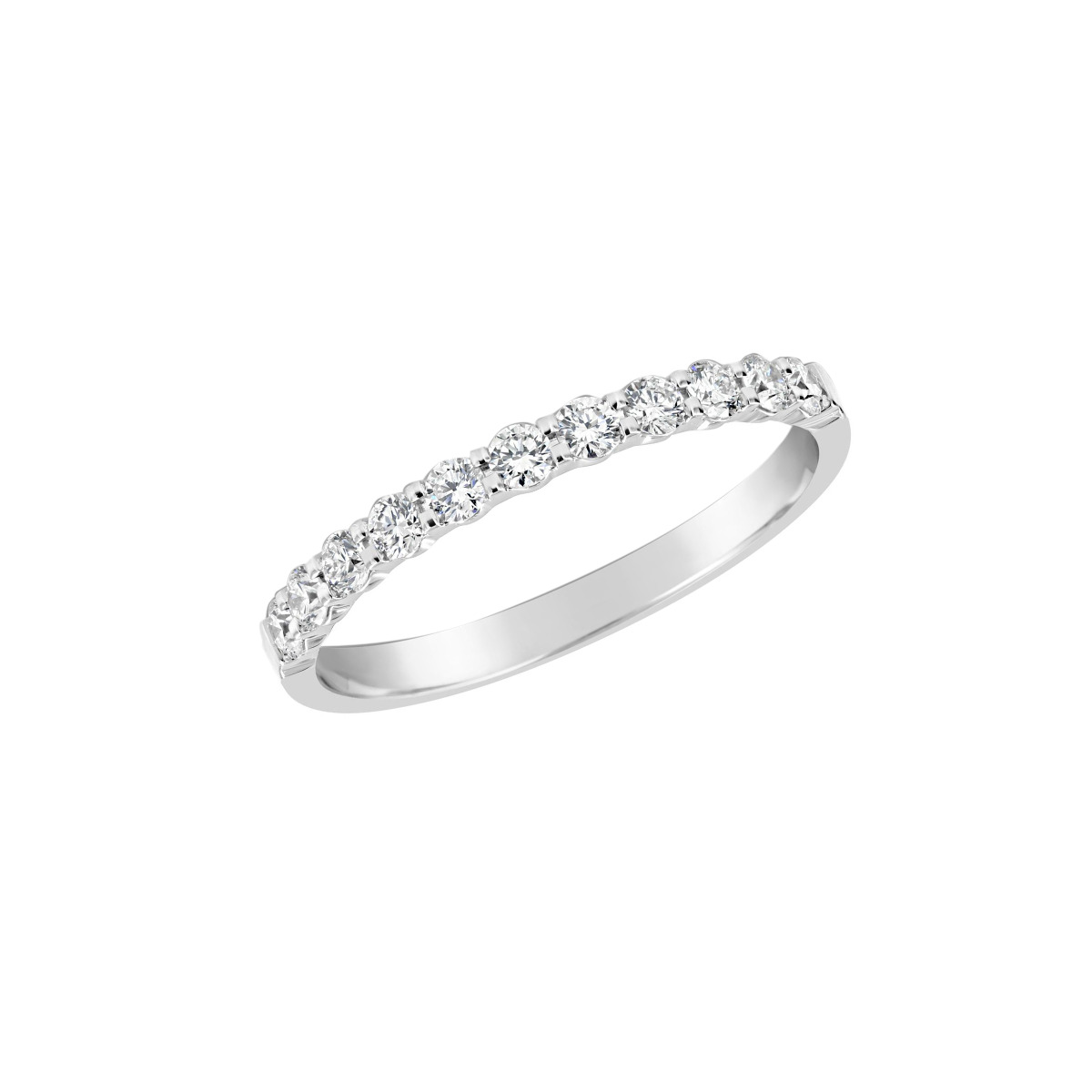 Memoire Petite Prong 18k White Gold Half Way Pave Diamond Band