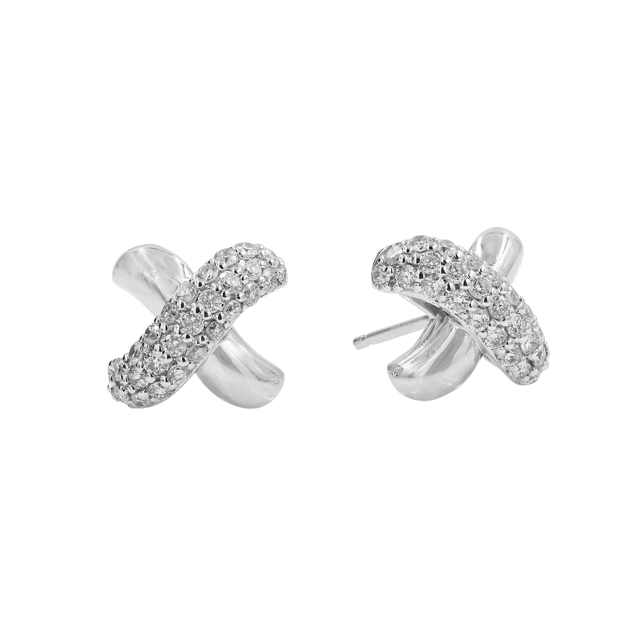 London Collection 14k White Gold Diamond Criss Cross X Stud Earrings