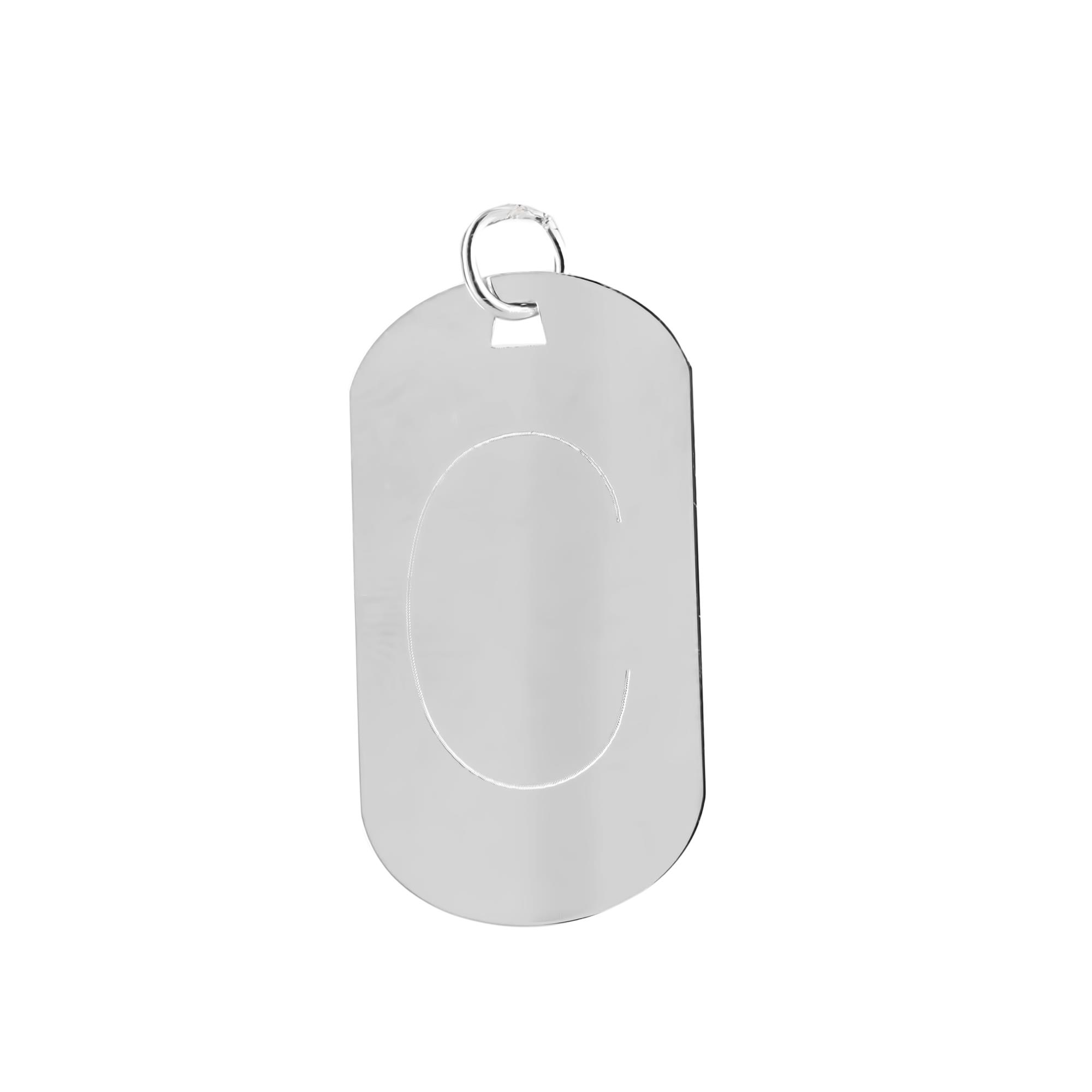 London Collection 14k White Gold Dog Tag Engraved with the Letter C