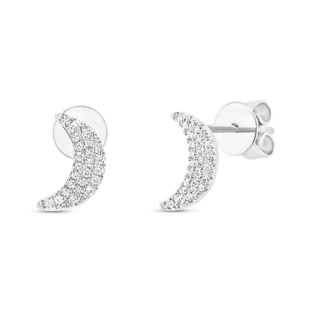 London Collection Diamond Crescent Moon 14k White Gold Stud Earrings