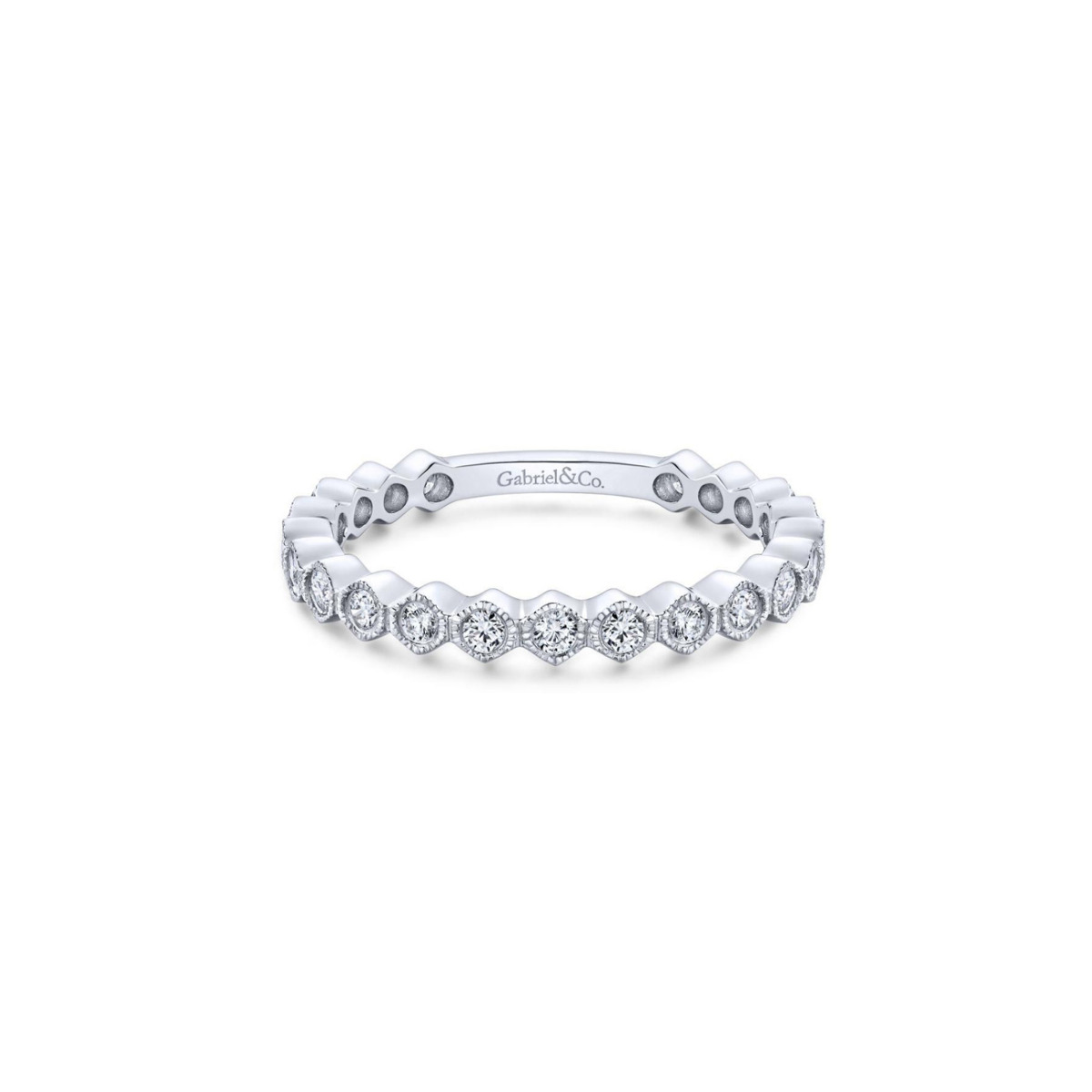 Gabriel & Co 14k White Gold Bezel Set Diamond Stackable Band