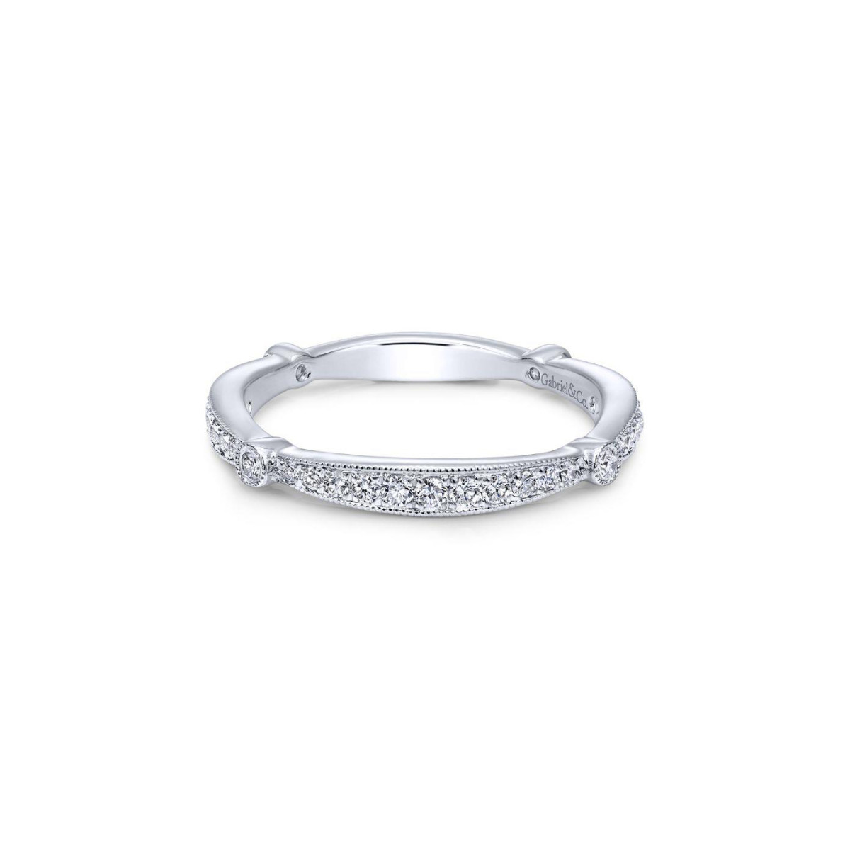 Gabriel & Co 14k Plain 14K White Gold Victorian Straight Round Diamond Band