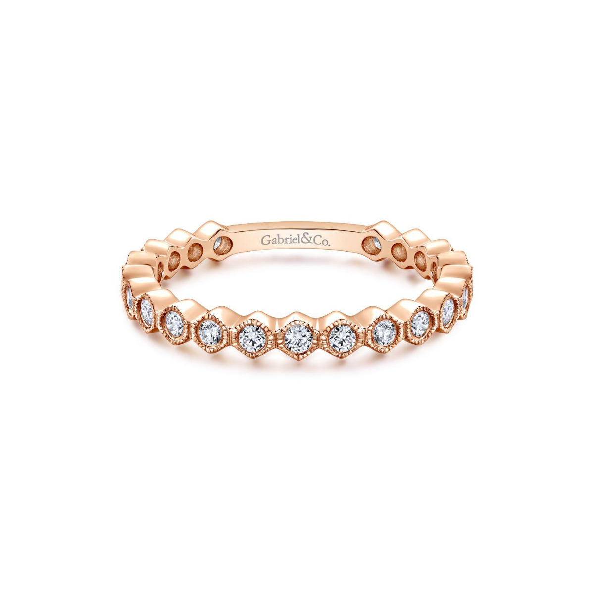 Gabriel & Co 14k Plain 14k Rose Gold Hexagonal Station Stackable Diamond Band