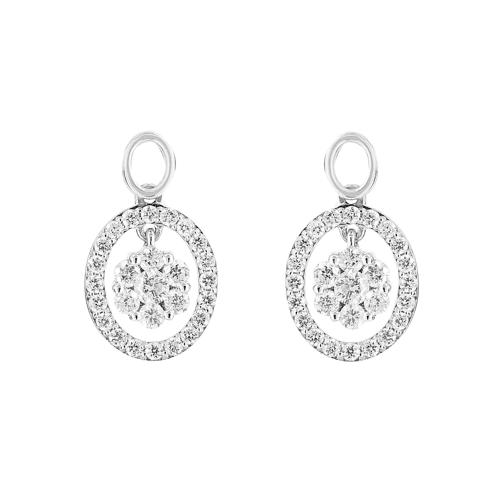 London Collection 14k White Gold Diamond Cluster Halo Dangle Earrings