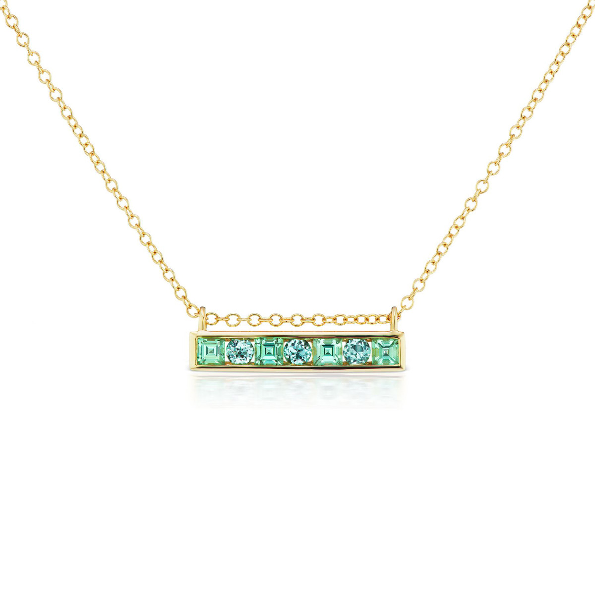 Jane Taylor Cirque 14k Mint Green and Blue Tourmaline Bar Pendant Necklace