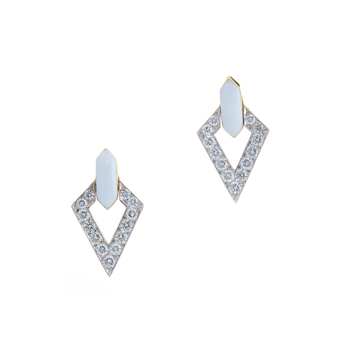 David Webb Motif 18k Double Diamond Stud Earrings